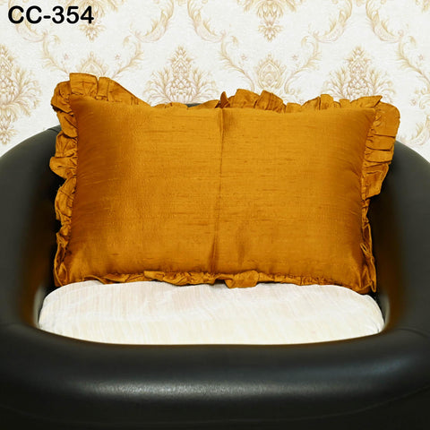 Marigold Yellow Pure Silk Cushion Cover Rectangle, Lumbar Throw Pillow, Dupioni Silk Frill Pillowcase Handmade Decorative Home Decor Gift