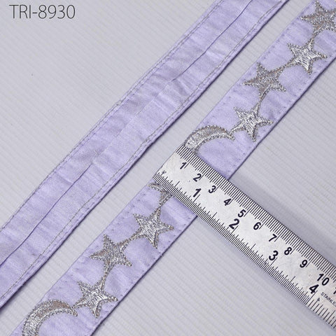 9 Yard Silver Stars Embroidery Ribbon Fabric Trim 3cm Lavender Embroidered Sewing Crafting Border Indian Victorian Costumes Holiday Ornament