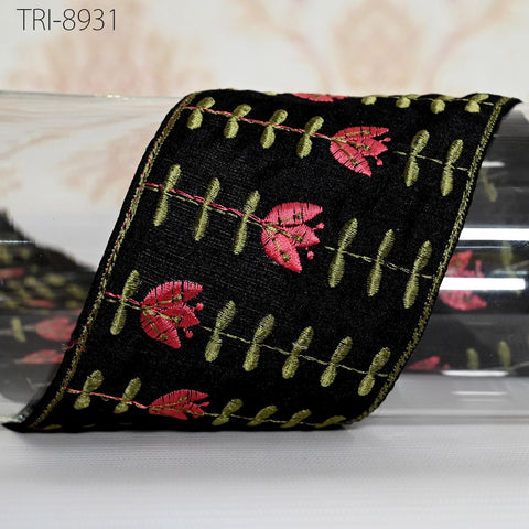 9 Yard Black Embroidery Ribbon Trims 9cm Embellishment Embroidered Saree Border Costumes Crafting Sewing Beach Bag Tote Pouche Home décor