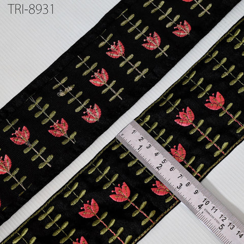 9 Yard Black Embroidery Ribbon Trims 9cm Embellishment Embroidered Saree Border Costumes Crafting Sewing Beach Bag Tote Pouche Home décor