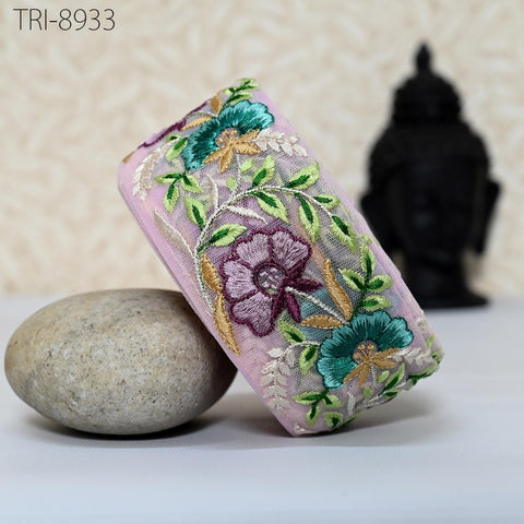 9 Yard Indian Purple Embroidered Net Fabric Trim 6cm Ribbon Embellishment Cushion DIY Sewing Sari Border Wedding Saree Tape Embroidery Dress