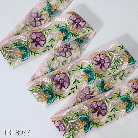 9 Yard Indian Purple Embroidered Net Fabric Trim 6cm Ribbon Embellishment Cushion DIY Sewing Sari Border Wedding Saree Tape Embroidery Dress