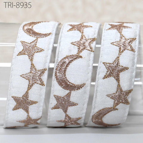 9 Yard Gold Stars Embroidery Ribbon Fabric Trim 3cm White Embroidered Sewing Crafting Border Indian Theatrical Costumes Holiday Ornaments