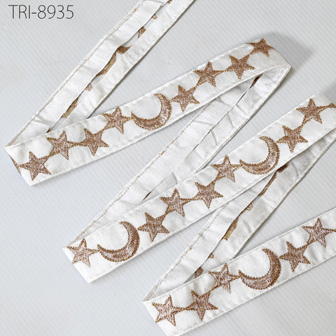 9 Yard Gold Stars Embroidery Ribbon Fabric Trim 3cm White Embroidered Sewing Crafting Border Indian Theatrical Costumes Holiday Ornaments
