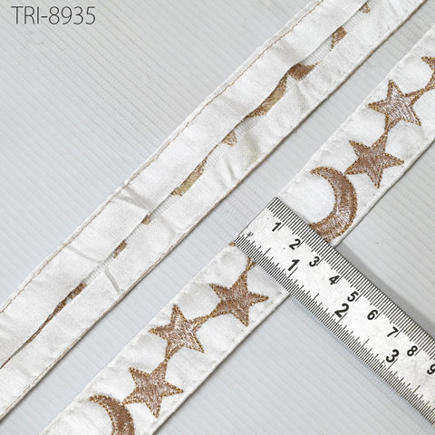 9 Yard Gold Stars Embroidery Ribbon Fabric Trim 3cm White Embroidered Sewing Crafting Border Indian Theatrical Costumes Holiday Ornaments