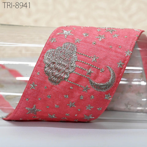 9 Yard Embroidery Silver Stars Ribbon Fabric Trim 8cm Embroidered Crafting Border Indian Tote Bag Theatrical Costumes Holiday Ornaments