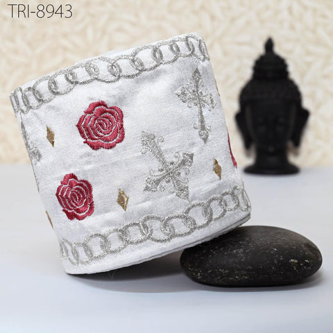 9 Yard White Embroidery Ribbon 12cm Trims Embellishment Embroidered Saree Border Costumes Crafting Sewing Beach Bag Tote Holidays Decor