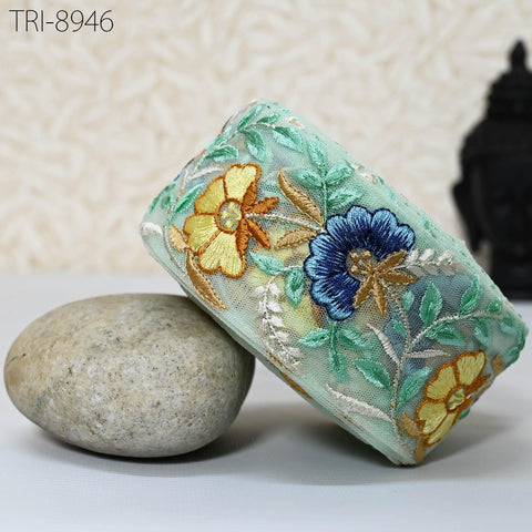 9 Yard Yellow Embroidery 6cm Ribbon Bow for Hairbands, Hair Accessory, Kids Dresses Indian Trims Border Embroidered Crafting Sewing Trimming