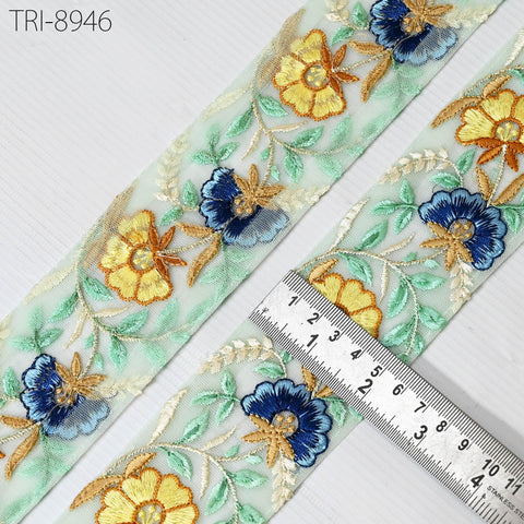 9 Yard Yellow Embroidery 6cm Ribbon Bow for Hairbands, Hair Accessory, Kids Dresses Indian Trims Border Embroidered Crafting Sewing Trimming