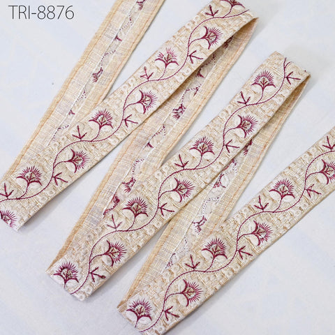 9 Yard Ivory Embroidery 3 cm Fabric Trim Cushion Covers Embroidered Saree Ribbon Sewing Craft Border Indian Wedding Dress Gown Tape