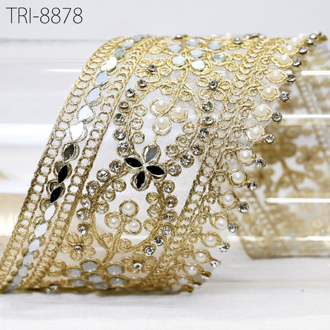 mirrowork trim on organza Fabric