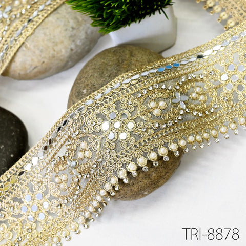 9 Yard Gold 7cm Indian Beaded Trim Rhinestone Ribbon Lehenga Trimmings Christmas Dresses Embellishments Saree Border Bridal Clutches Laces