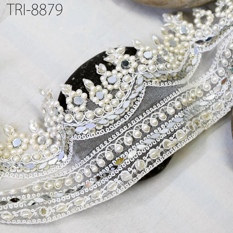 mirrowork Saree trim on organza Fabric