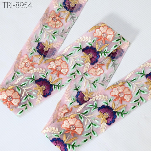 9 Yard Peach Embroidery 6cm Ribbon Bow for Hairbands, Hair Accessory, Kids Dresses Indian Trims Border Embroidered Crafting Sewing Trimming