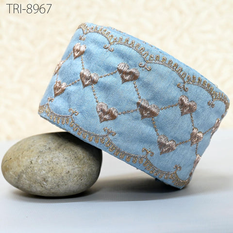 9 Yard Sky Blue Embroidery 8cm Ribbon Indian Sari Border Embroidered Disney Princess DIY Crafting Sewing Dog Collar Tote Bags Holidays Decor