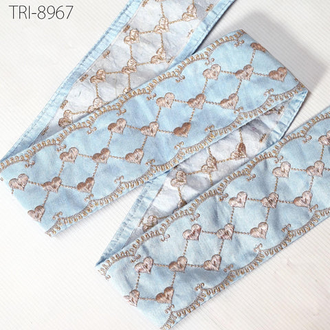 9 Yard Sky Blue Embroidery 8cm Ribbon Indian Sari Border Embroidered Disney Princess DIY Crafting Sewing Dog Collar Tote Bags Holidays Decor