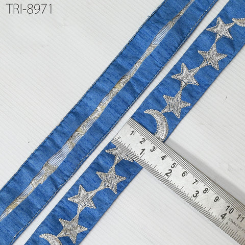 9 Yard Silver Stars Embroidery Ribbon Trim 3cm Blue Embroidered Sewing DIY Crafting Border Indian Disney Princess Costumes Holiday Ornaments