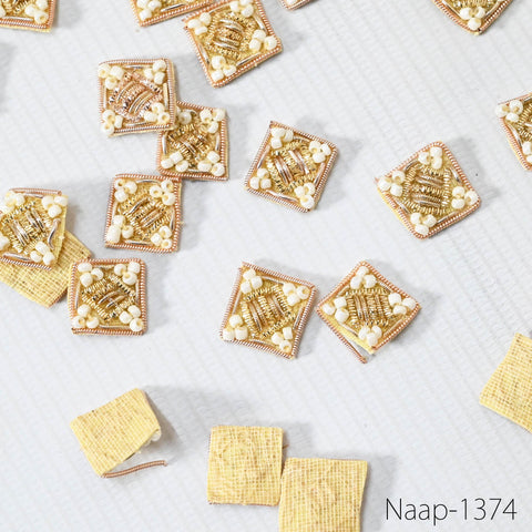 100 Gold Beaded Appliques and patches, Rhinestone Decorative Sewing Accessory, Indian Small Applique DIY Craft Headband Scrap Booking Decor