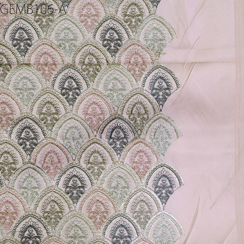 Indian Peach Embroidered Fabric by the yard Sewing DIY Crafting Embroidery Wedding Dresses Costumes Dolls Bag Cushion Covers Table Runners