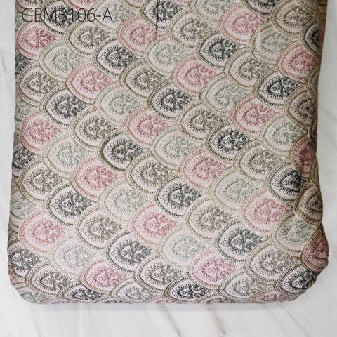 Indian Peach Embroidered Fabric by the yard Sewing DIY Crafting Embroidery Wedding Dresses Costumes Dolls Bag Cushion Covers Table Runners