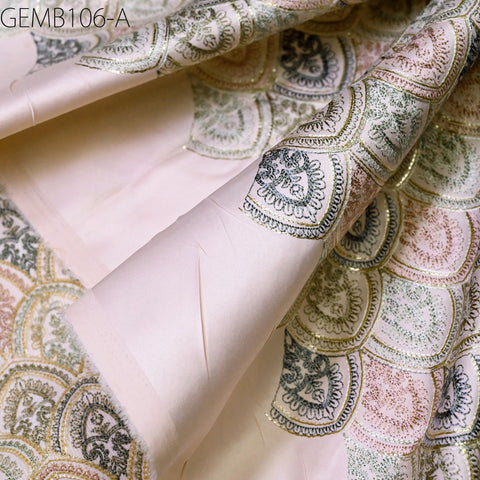 Indian Peach Embroidered Fabric by the yard Sewing DIY Crafting Embroidery Wedding Dresses Costumes Dolls Bag Cushion Covers Table Runners