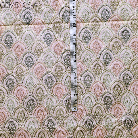 Indian Peach Embroidered Fabric by the yard Sewing DIY Crafting Embroidery Wedding Dresses Costumes Dolls Bag Cushion Covers Table Runners