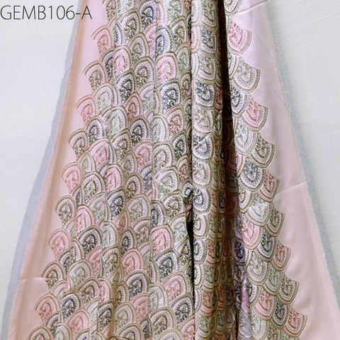 Indian Peach Embroidered Fabric by the yard Sewing DIY Crafting Embroidery Wedding Dresses Costumes Dolls Bag Cushion Covers Table Runners