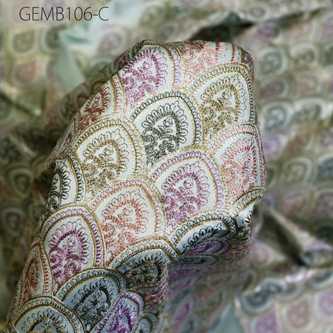 Powder Blue Embroidered Fabric by the yard Sewing DIY Crafting Embroidery Wedding Dress Costumes Dolls Bag Cushion Covers Home Decor Curtain