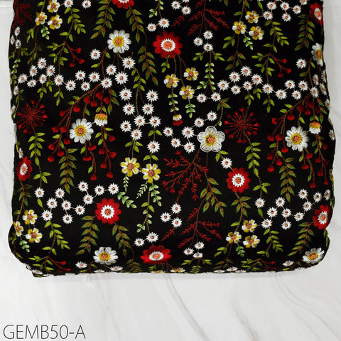 Black Embroidered Fabric by the yard Sewing DIY Crafting Indian Embroidery Wedding Dresses Costumes Dolls Bags Cushion Covers Table Runners