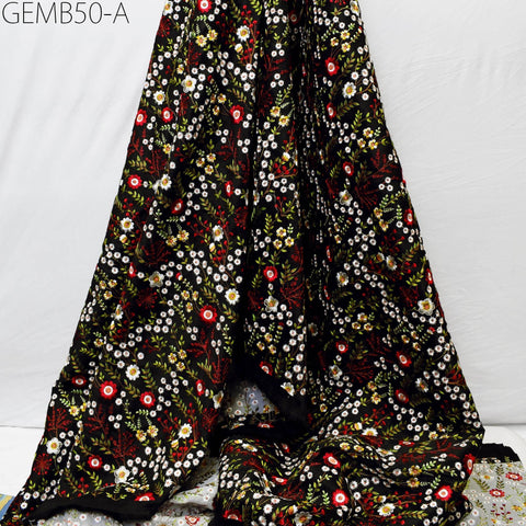 Black Embroidered Fabric by the yard Sewing DIY Crafting Indian Embroidery Wedding Dresses Costumes Dolls Bags Cushion Covers Table Runners