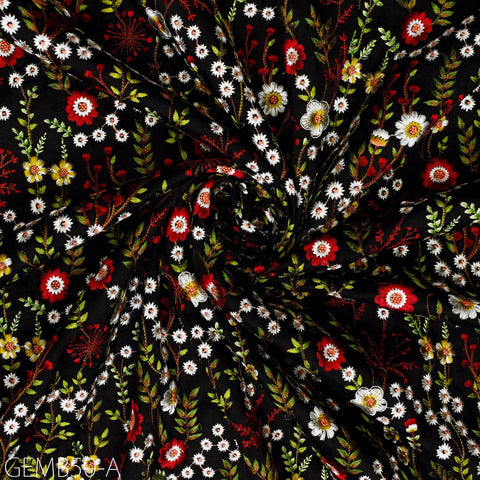 Black Embroidered Fabric by the yard Sewing DIY Crafting Indian Embroidery Wedding Dresses Costumes Dolls Bags Cushion Covers Table Runners