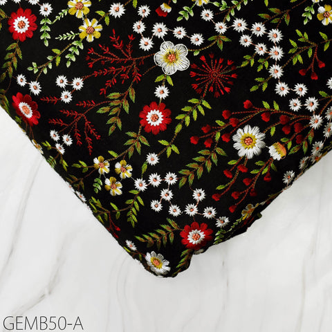 Black Embroidered Fabric by the yard Sewing DIY Crafting Indian Embroidery Wedding Dresses Costumes Dolls Bags Cushion Covers Table Runners