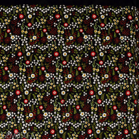 Black Embroidered Fabric by the yard Sewing DIY Crafting Indian Embroidery Wedding Dresses Costumes Dolls Bags Cushion Covers Table Runners