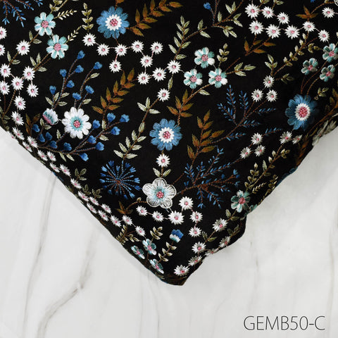 Indian Black Embroidered Fabric by the yard Sewing DIY Crafting Embroidery Wedding Dresses Costumes Dolls Bags Cushion Covers Table Runners