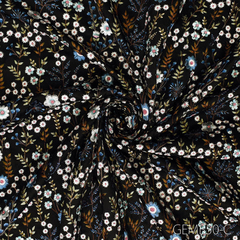 Indian Black Embroidered Fabric by the yard Sewing DIY Crafting Embroidery Wedding Dresses Costumes Dolls Bags Cushion Covers Table Runners