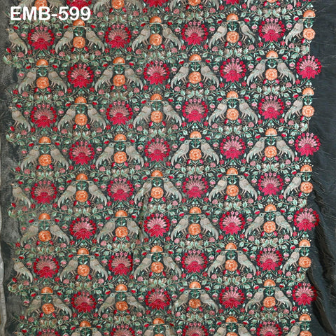 Grey Indian Embroidered Velvet Fabric by the yard Sewing DIY Crafting Wedding Dress Costumes Doll Bags Cushion Covers Table Runner Quilting