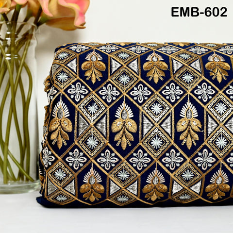 Navy Blue Wedding Dress Material Embroidered Fabric by the yard Sewing Crafting Indian Embroidery Victorian Costumes Dolls Table Runner