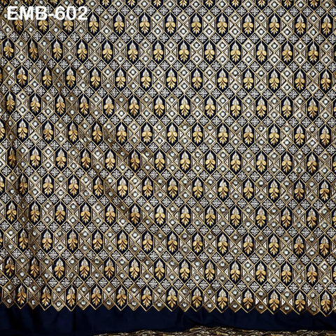 Navy Blue Wedding Dress Material Embroidered Fabric by the yard Sewing Crafting Indian Embroidery Victorian Costumes Dolls Table Runner