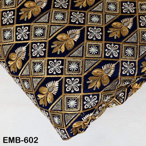 Navy Blue Wedding Dress Material Embroidered Fabric by the yard Sewing Crafting Indian Embroidery Victorian Costumes Dolls Table Runner