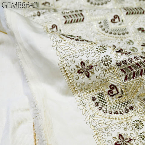 Burgundy Embroidered Fabric by the yard Sewing DIY Crafting Indian Embroidery Wedding Dress Costumes Dolls Bags Cushion Covers Table Runners