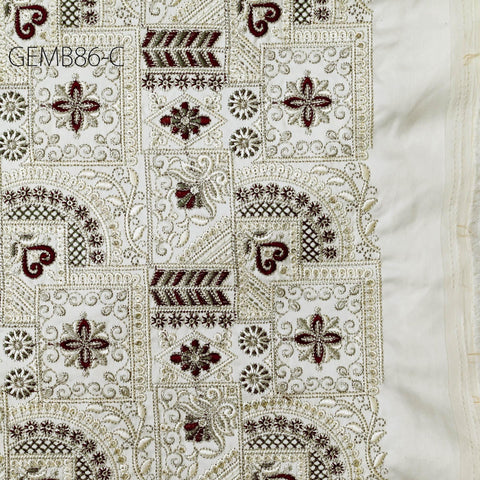 Burgundy Embroidered Fabric by the yard Sewing DIY Crafting Indian Embroidery Wedding Dress Costumes Dolls Bags Cushion Covers Table Runners