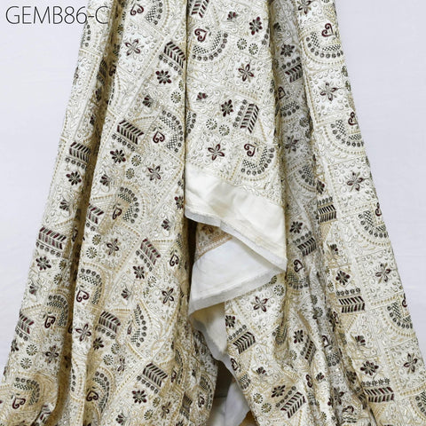 Burgundy Embroidered Fabric by the yard Sewing DIY Crafting Indian Embroidery Wedding Dress Costumes Dolls Bags Cushion Covers Table Runners