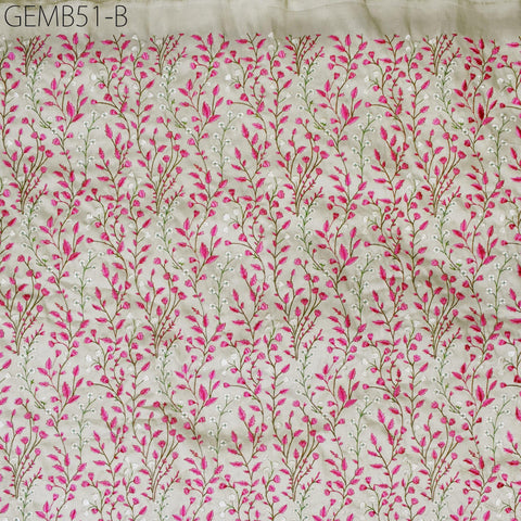 Pink Wedding Dresses Embroidered Fabric by the yard Sewing DIY Crafting Indian Embroidery Costumes Dolls Bags Cushion Covers Table Runners