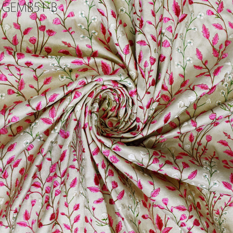 Pink Wedding Dresses Embroidered Fabric by the yard Sewing DIY Crafting Indian Embroidery Costumes Dolls Bags Cushion Covers Table Runners