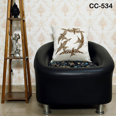 Viscose Dupioni cushion cover Square ivory cushion cover with gold beaded zari embroidery Flying birds appliques Throw Pillow