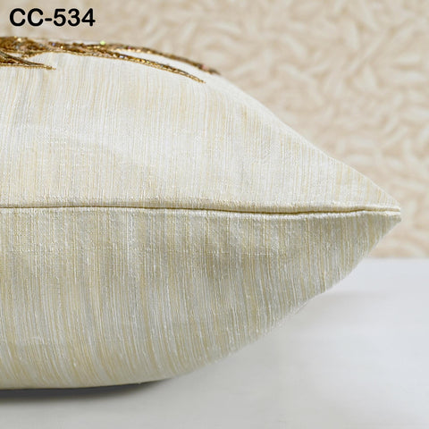 Ivory viscose dupioni cushion cover with hand‑embroidered Cushion Covers : 16X16 Inches Zari & Beadwork | Luxury Throw Pillow Gift