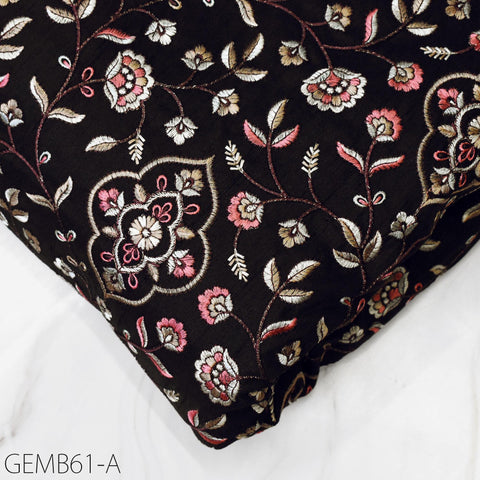 Floral Black Indian Embroidered Fabric by the yard Sewing DIY Crafting Embroidery Wedding Dress Costumes Men's Waistcoat Bags Cushion Cover