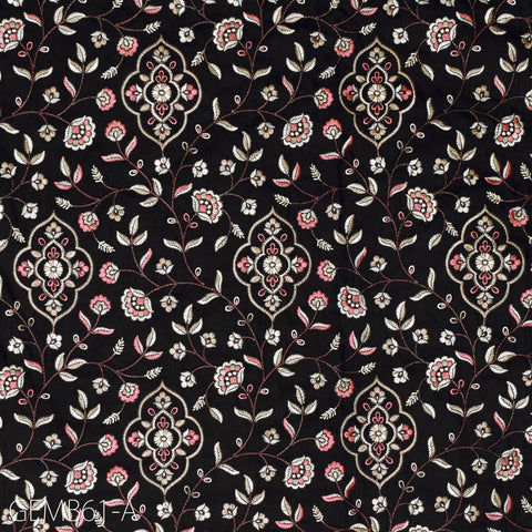 Floral Black Indian Embroidered Fabric by the yard Sewing DIY Crafting Embroidery Wedding Dress Costumes Men's Waistcoat Bags Cushion Cover