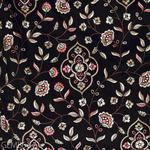 Floral Black Indian Embroidered Fabric by the yard Sewing DIY Crafting Embroidery Wedding Dress Costumes Men's Waistcoat Bags Cushion Cover