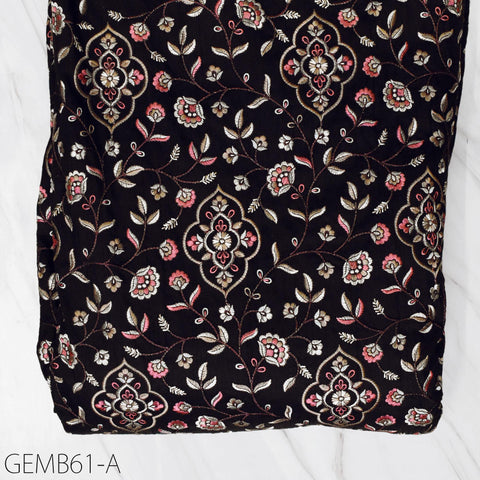 Floral Black Indian Embroidered Fabric by the yard Sewing DIY Crafting Embroidery Wedding Dress Costumes Men's Waistcoat Bags Cushion Cover